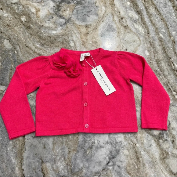 NWT Janie and Jack Pink Rosette Cardigan Sweater 12-18 months - Picture 1 of 9